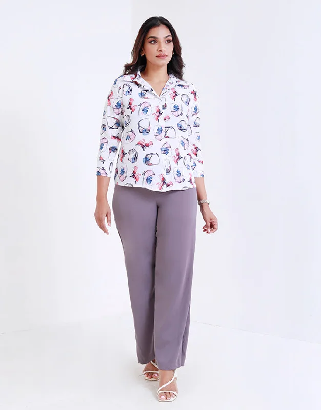 Print Shirt Blouse with ¾ Sleeves