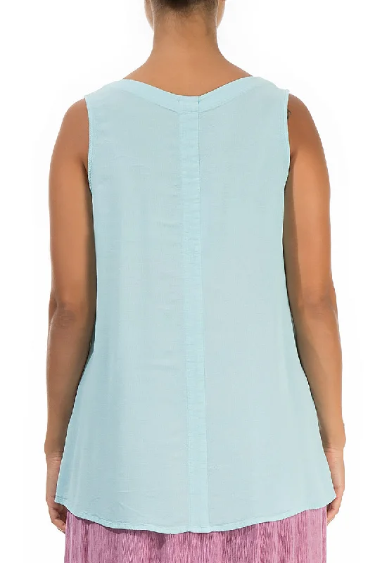 Sleeveless V-Neck Ice Blue Viscose Blouse