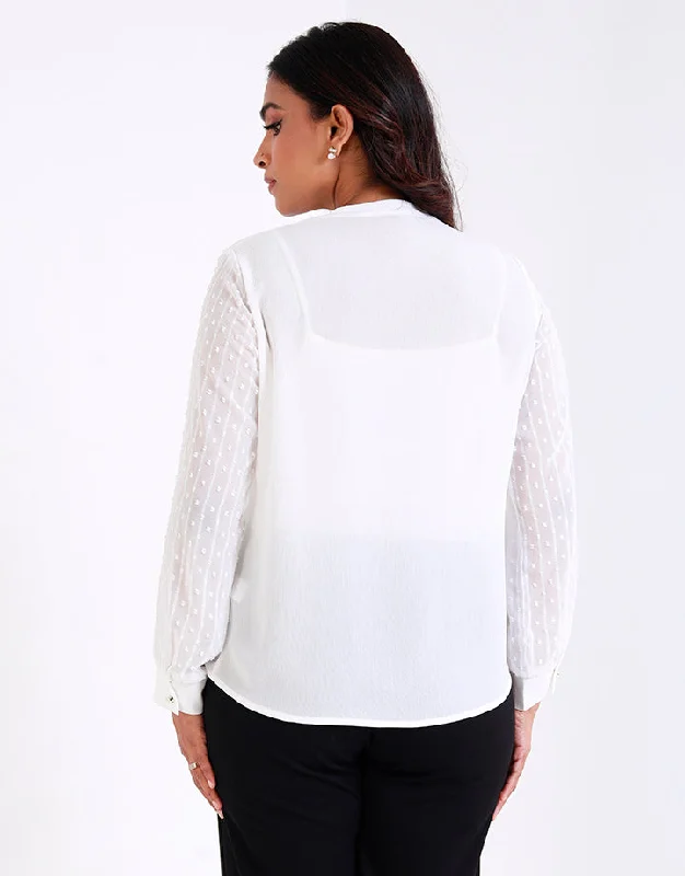 Solid Crepe V-Neck Top with Butti Sleeves