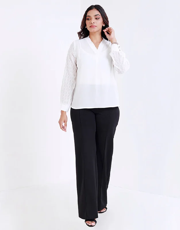 Solid Crepe V-Neck Top with Butti Sleeves