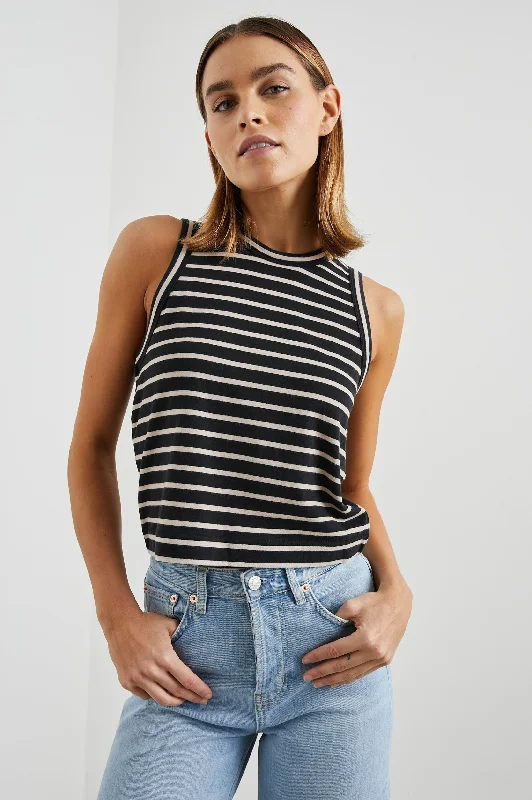 THE BOXY TANK - BLACK IVORY STRIPE