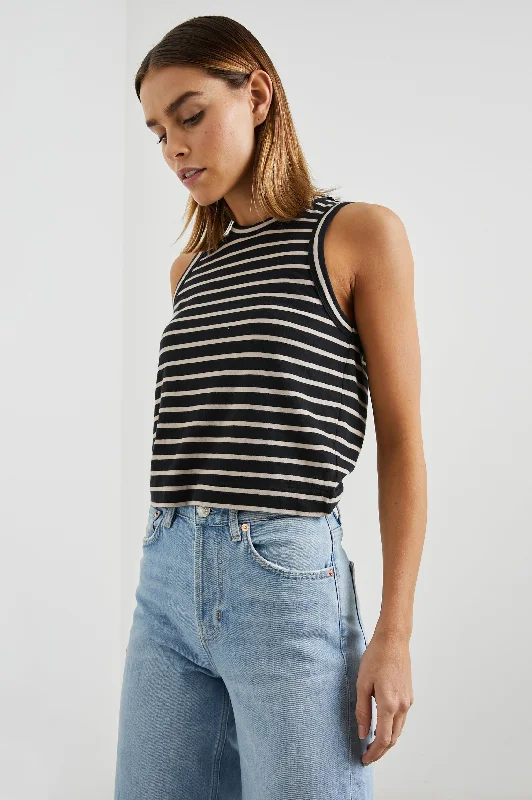 THE BOXY TANK - BLACK IVORY STRIPE