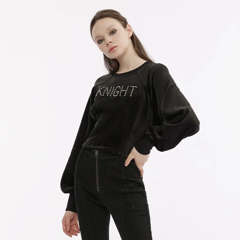 Women's Gothic Letter Embroidered Velvet Shirt