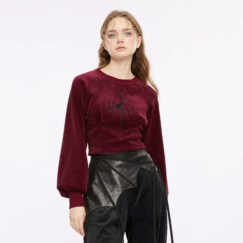 Women's Gothic Letter Embroidered Velvet Shirt