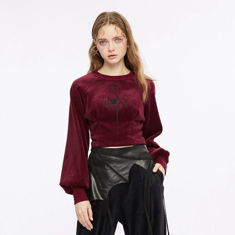 Women's Gothic Letter Embroidered Velvet Shirt