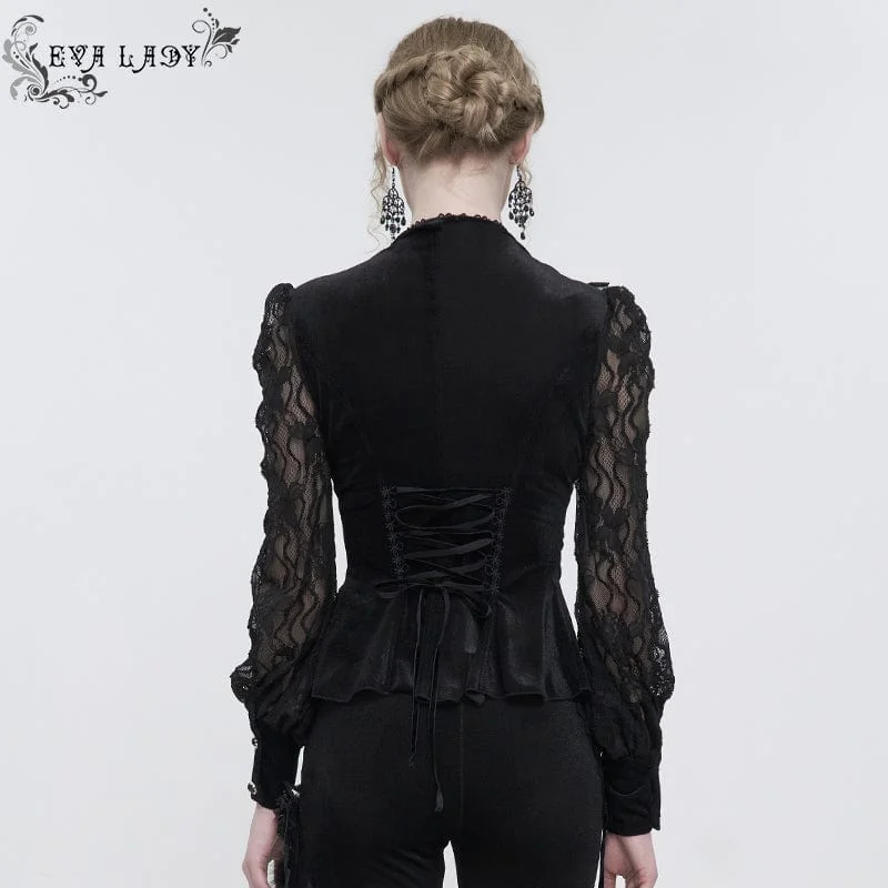 Women's Gothic Puff Sleeved Ruffled Lace Shirt