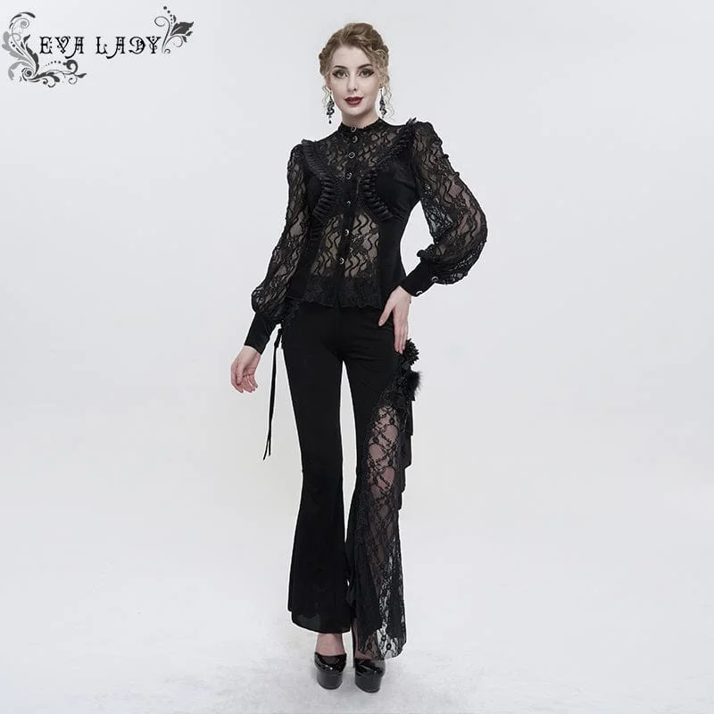 Women's Gothic Puff Sleeved Ruffled Lace Shirt