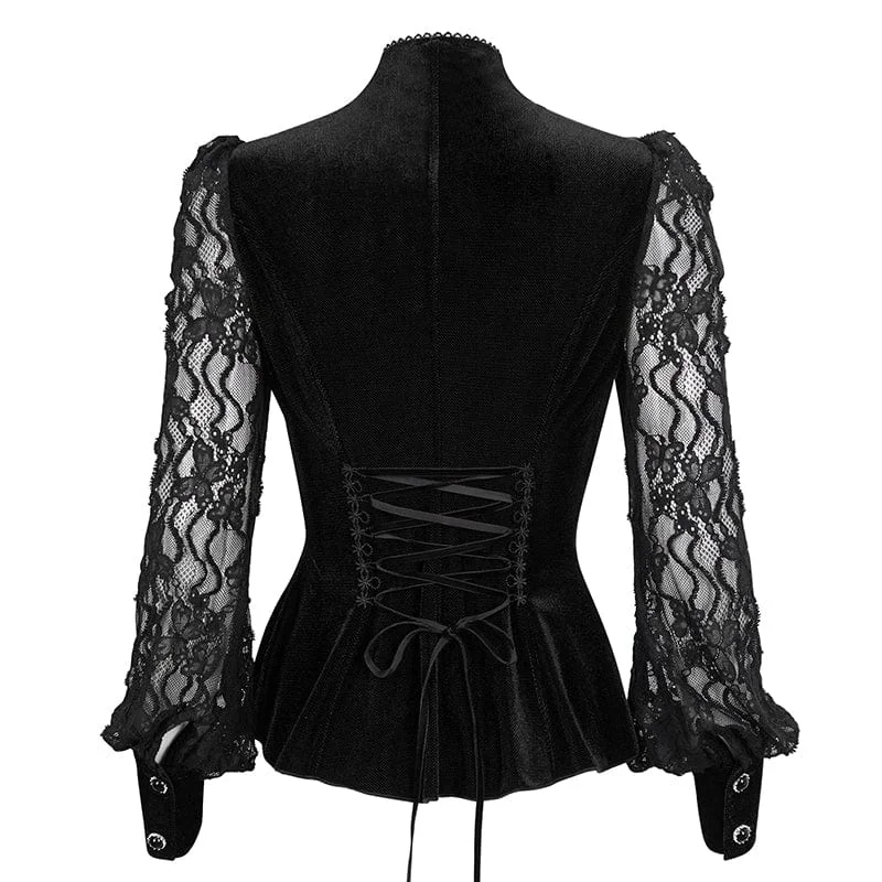 Women's Gothic Puff Sleeved Ruffled Lace Shirt