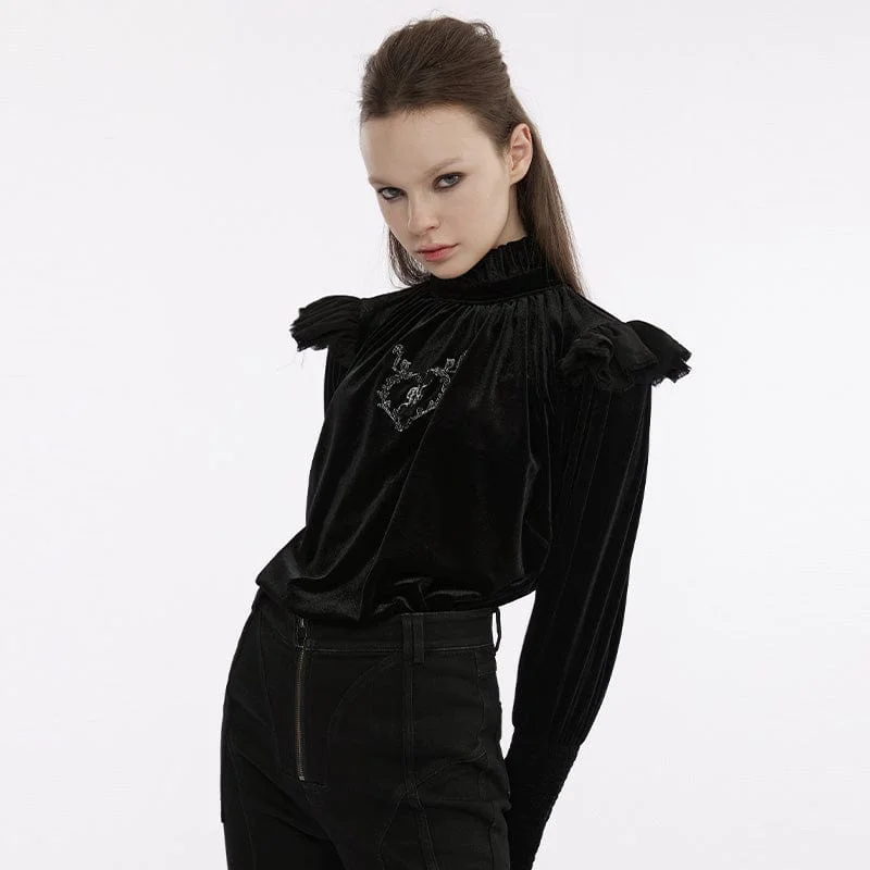 Women's Gothic Puff Sleeved Ruffled Velvet Shirt