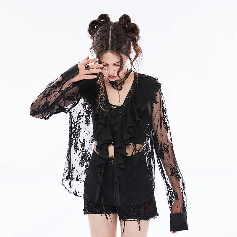 Women's Gothic Ruffles Floral Lace Shirt