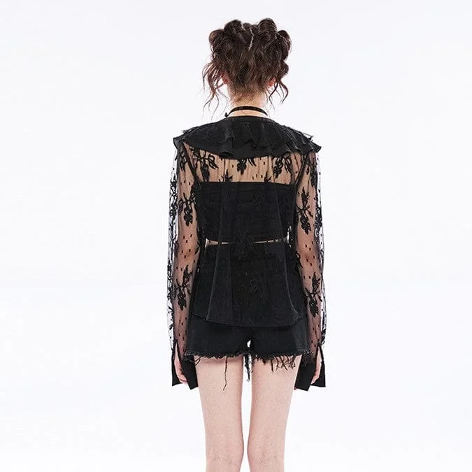 Women's Gothic Ruffles Floral Lace Shirt