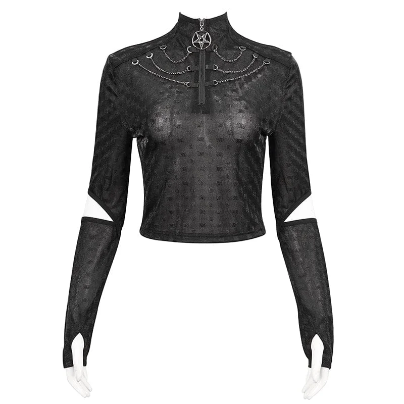 Women's Gothic Stand Collar Cutout Shirt