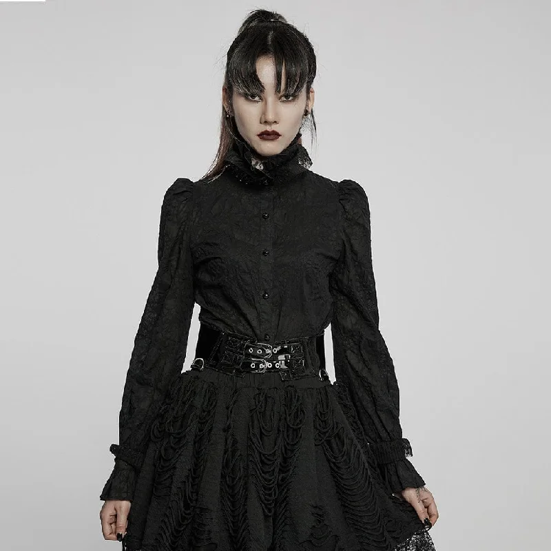 Women's Gothic Stand Collar Puff Sleeved Lace Shirt