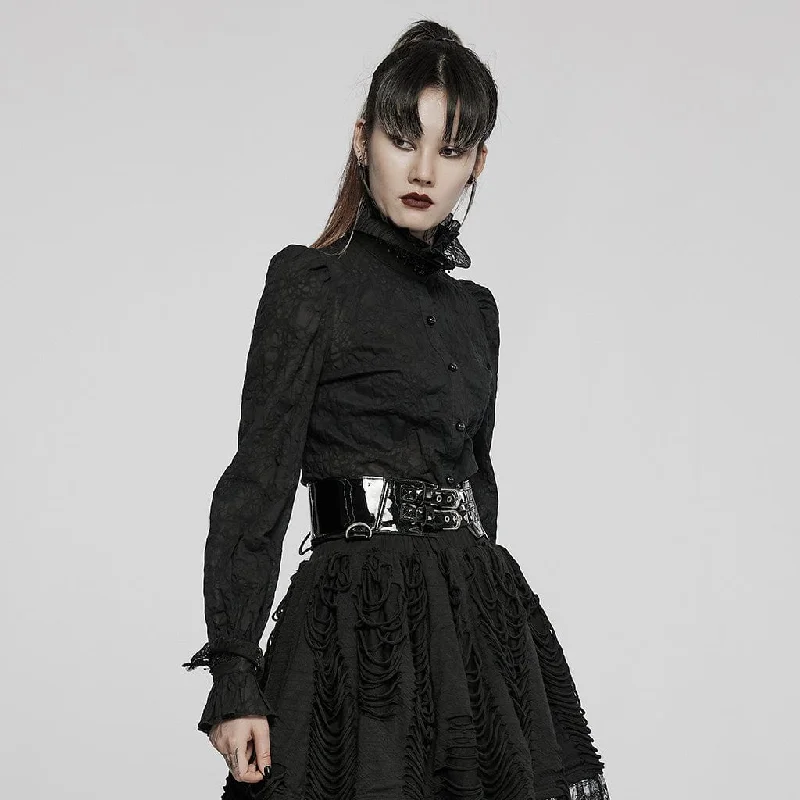 Women's Gothic Stand Collar Puff Sleeved Lace Shirt