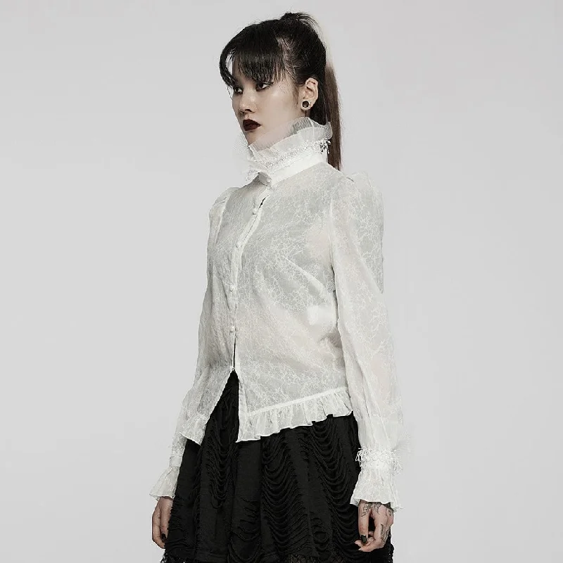 Women's Gothic Stand Collar Puff Sleeved Lace Shirt