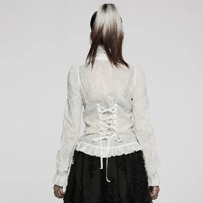 Women's Gothic Stand Collar Puff Sleeved Lace Shirt