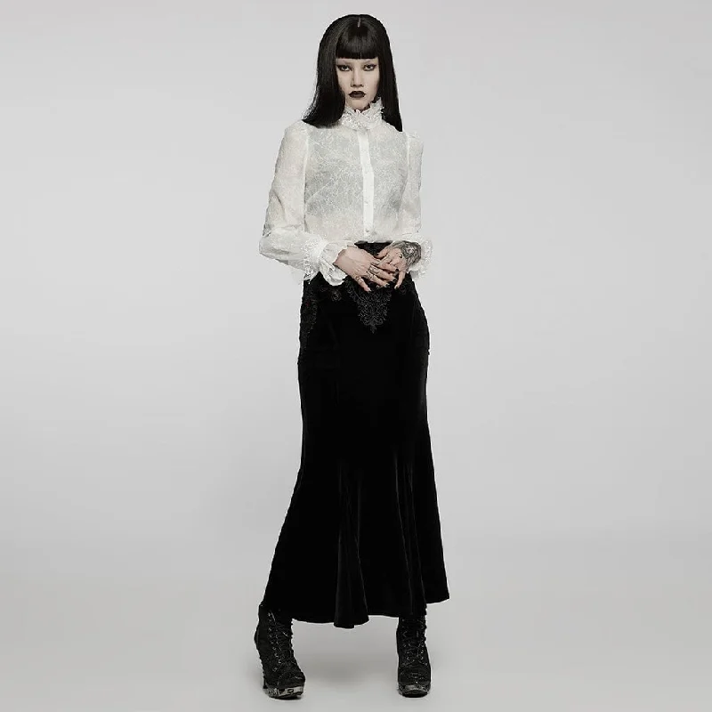 Women's Gothic Stand Collar Puff Sleeved Lace Shirt