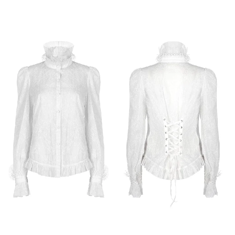 Women's Gothic Stand Collar Puff Sleeved Lace Shirt