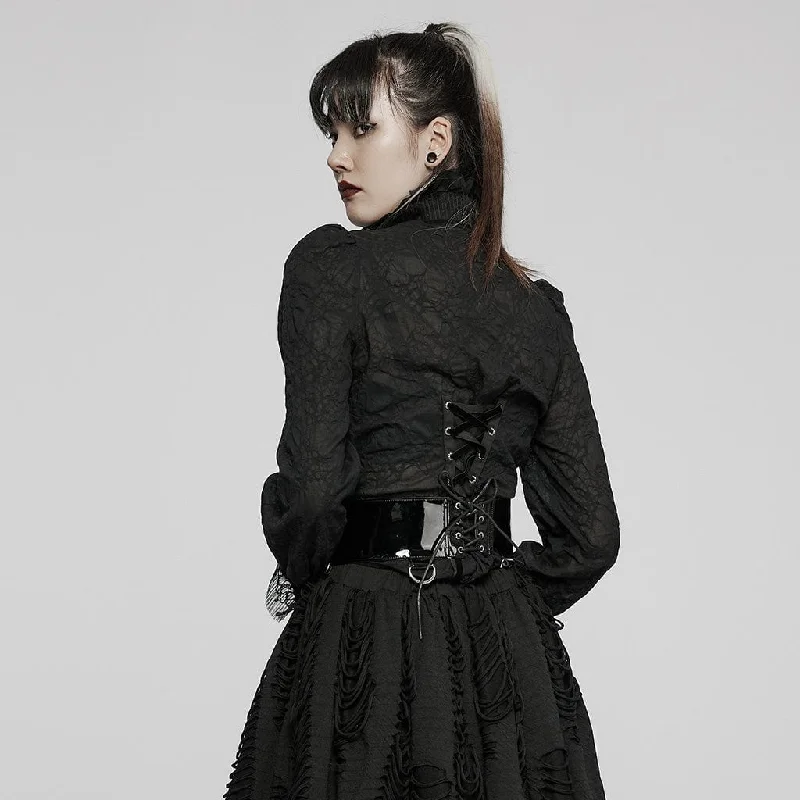 Women's Gothic Stand Collar Puff Sleeved Lace Shirt