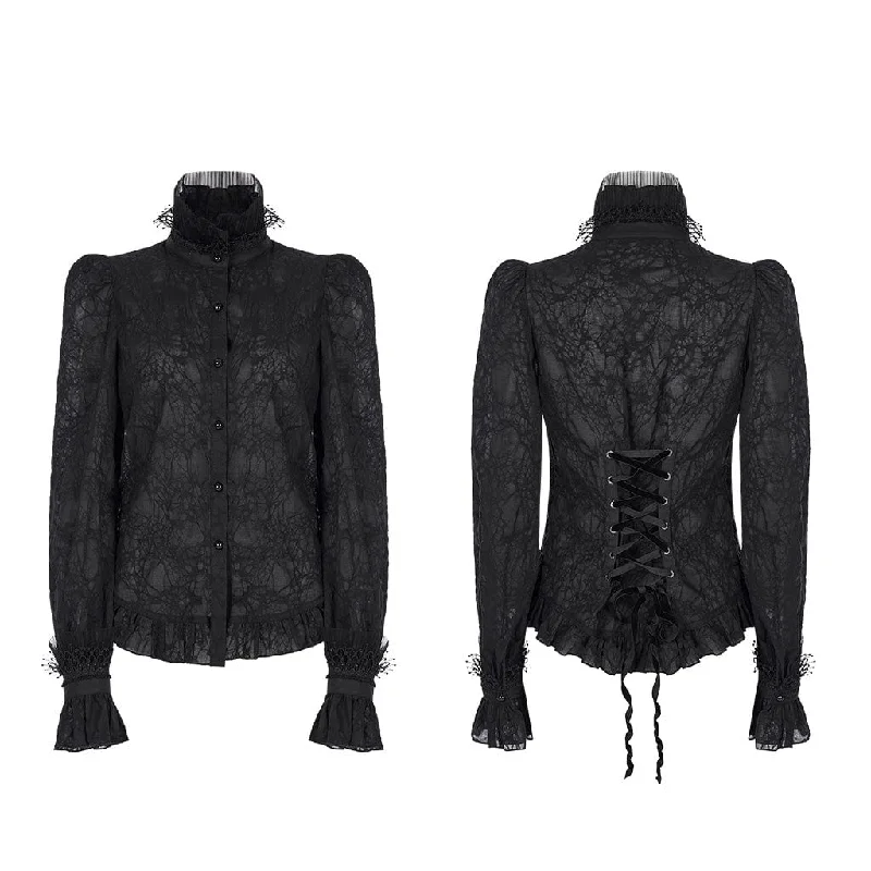 Women's Gothic Stand Collar Puff Sleeved Lace Shirt