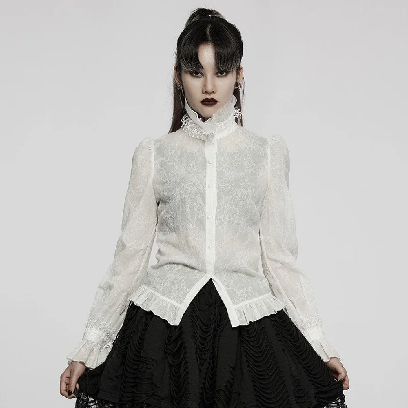 Women's Gothic Stand Collar Puff Sleeved Lace Shirt