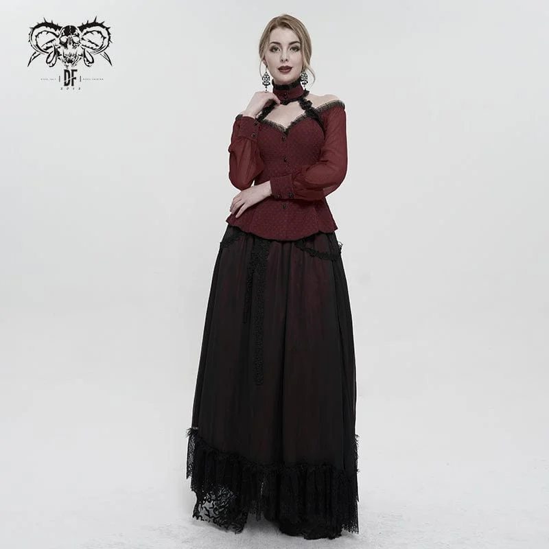 Women's Gothic Strappy Off Shoulder Halterneck Shirt Red