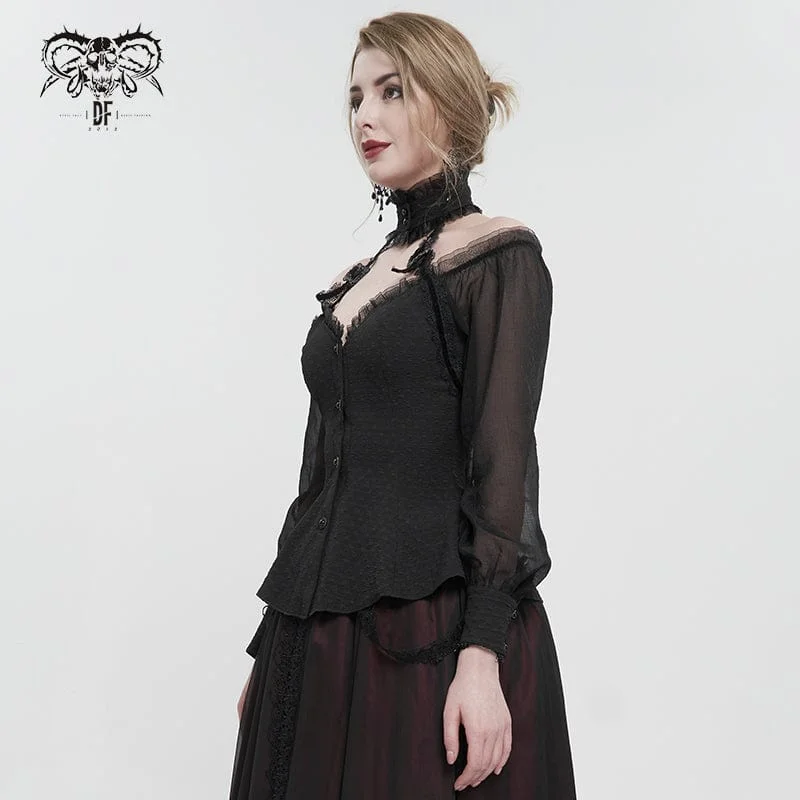 Women's Gothic Strappy Off Shoulder Halterneck Shirt