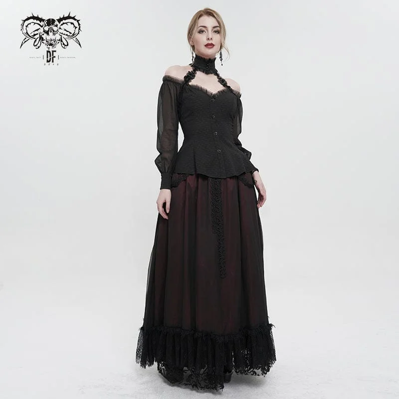 Women's Gothic Strappy Off Shoulder Halterneck Shirt