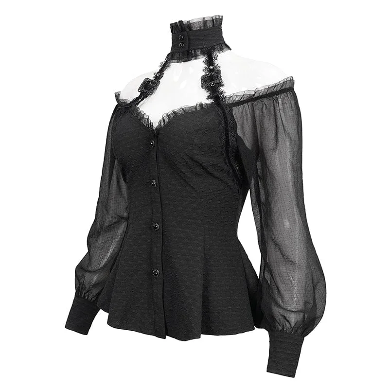 Women's Gothic Strappy Off Shoulder Halterneck Shirt