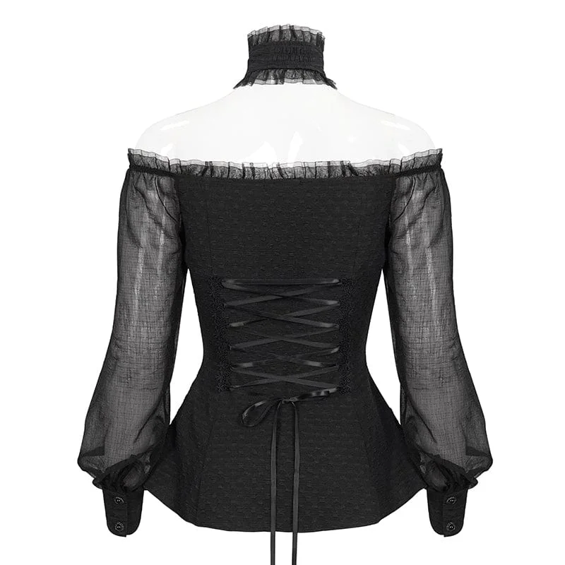 Women's Gothic Strappy Off Shoulder Halterneck Shirt