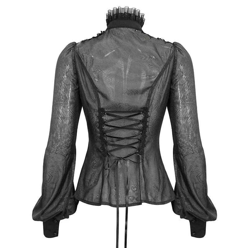 Women's Gothic Strappy Stand Collar Ruffled Shirt