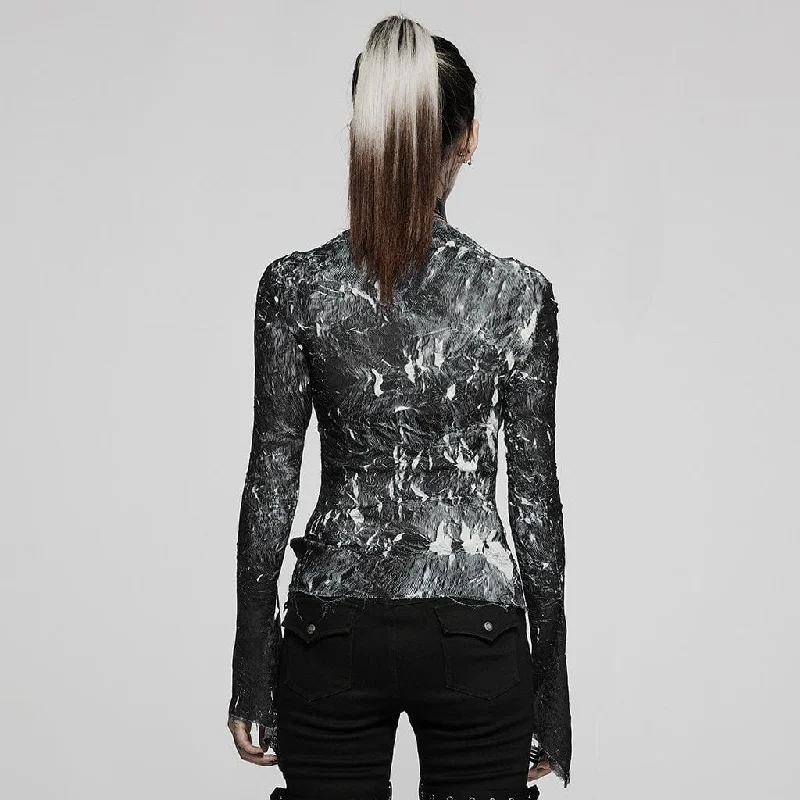 Women's Gothic Tie-dye Irregular Hem Long Sleeved Shirt