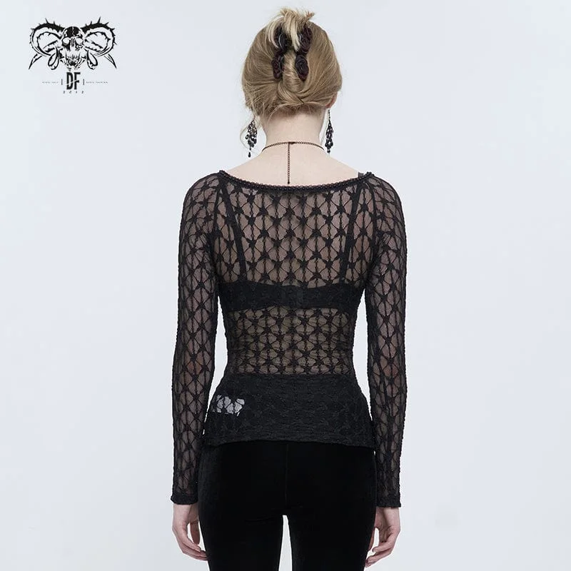 Women's Punk Beaded Sheer Mesh Shirt