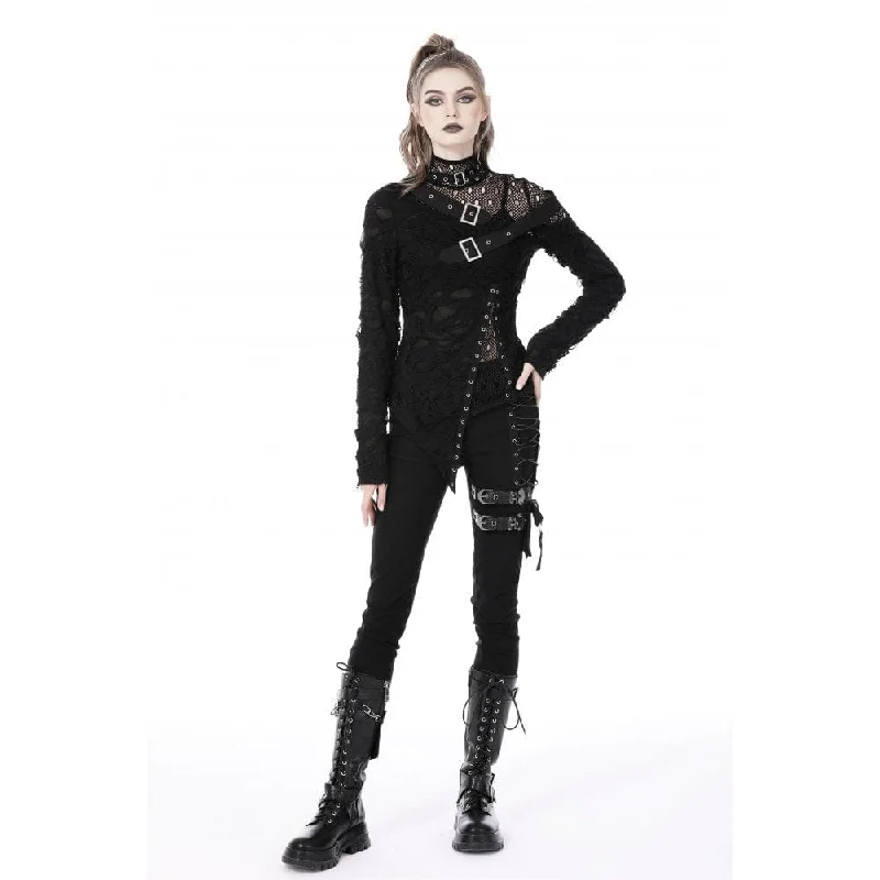 Women's Punk Irregular Ripped Mesh Splice Shirt