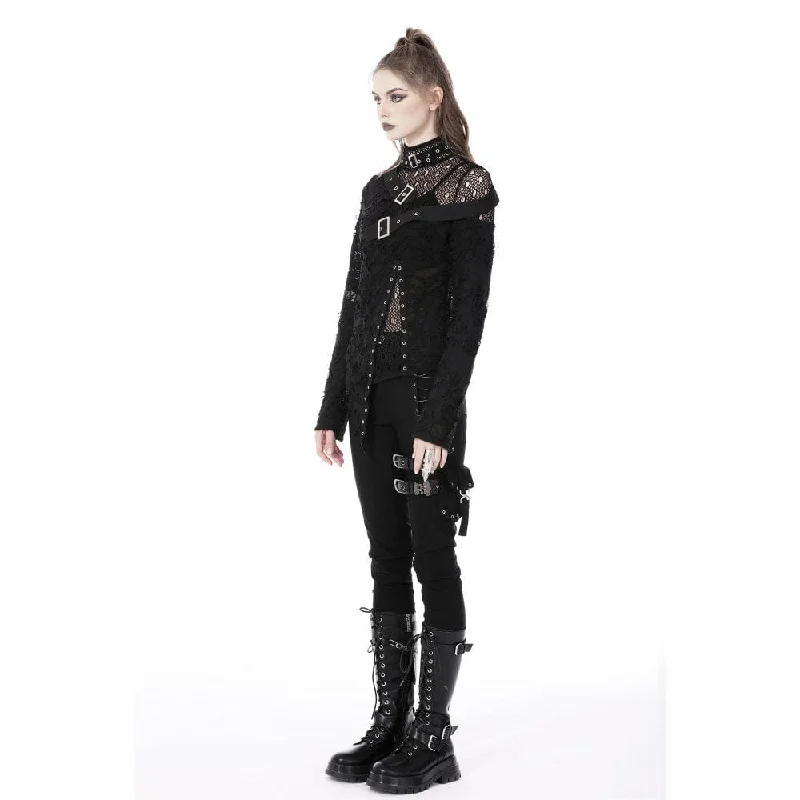 Women's Punk Irregular Ripped Mesh Splice Shirt