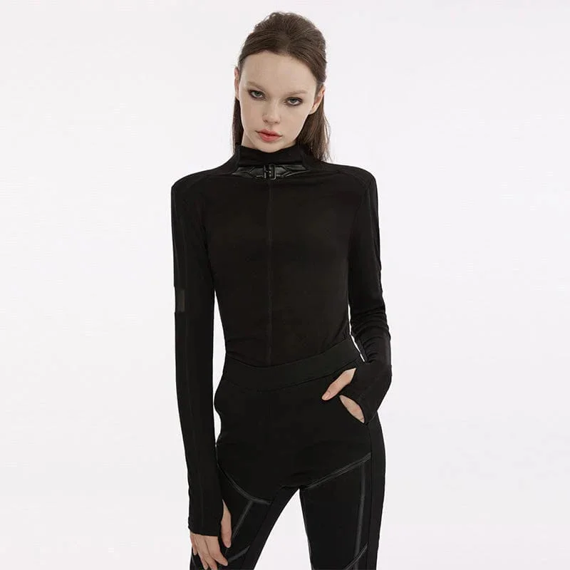 Women's Punk Stand Collar Buckle Shirt