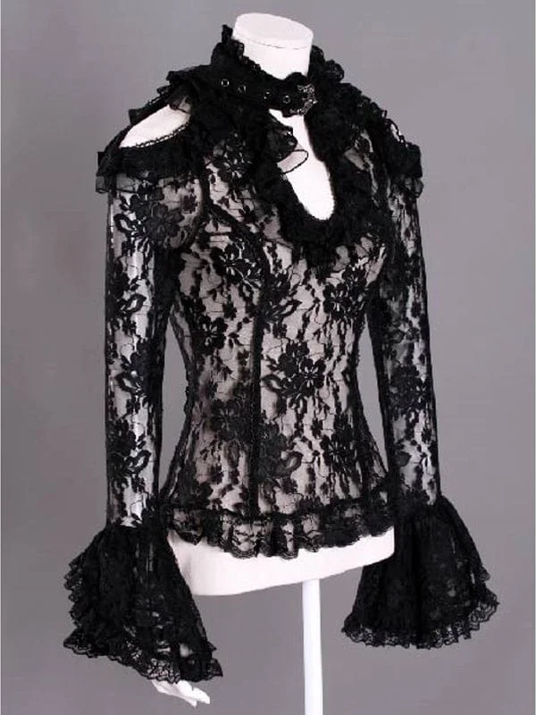 Women's Steampunk Off Shoulder Lace Shirt with Choker