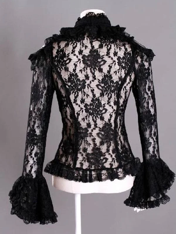 Women's Steampunk Off Shoulder Lace Shirt with Choker