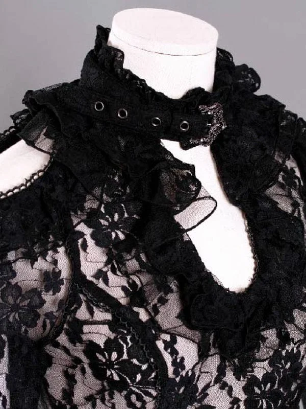 Women's Steampunk Off Shoulder Lace Shirt with Choker