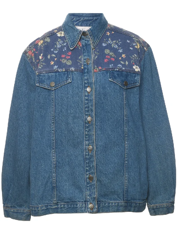 1990s Medium Wash Floral Denim Jacket - L