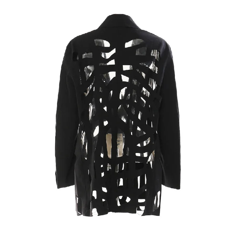 Asymmetric Laser Cutout Lapel Collar Single Breasted Oversized Blazer