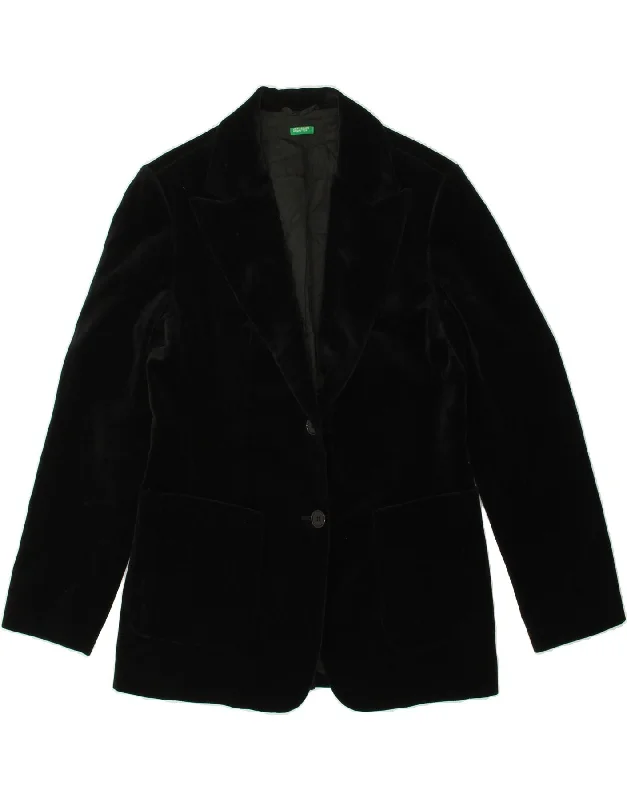 BENETTON Womens Velvet 2 Button Blazer Jacket IT 46 Large Black Cotton