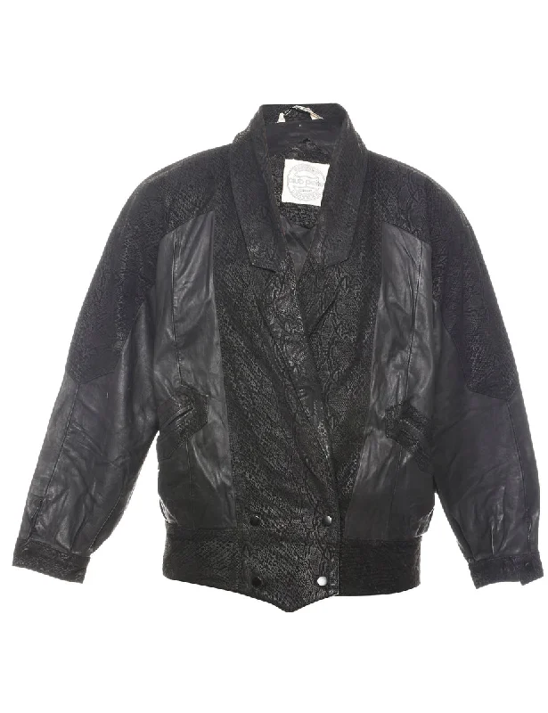 Black Patterned Leather Jacket - XXL