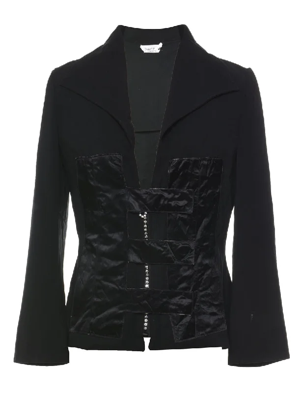 Black Silky Embellished Evening Jacket - M