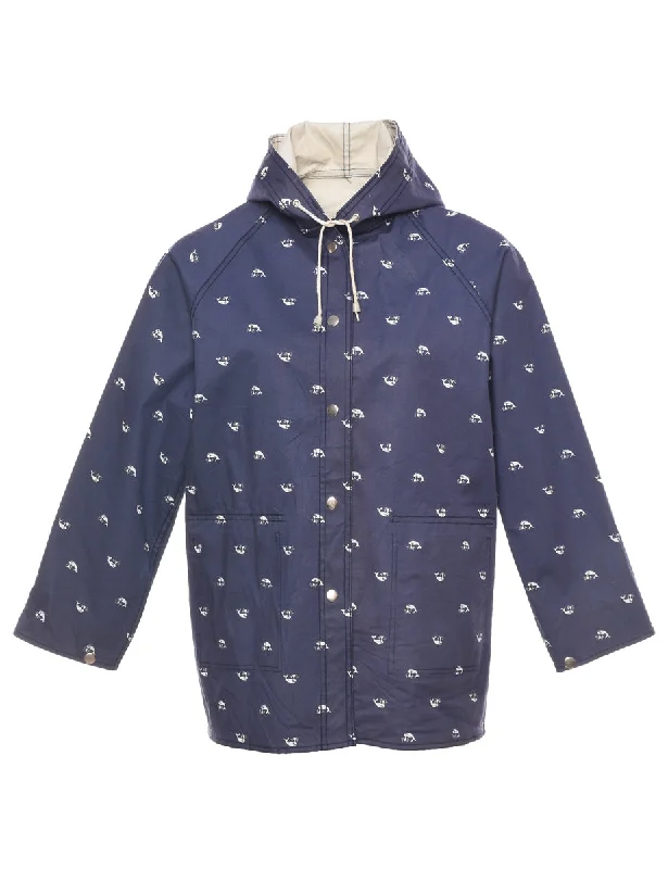 Hooded Navy Raincoat - M