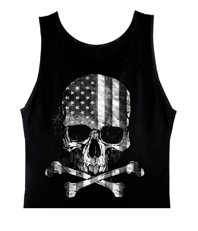 Hot Leathers GMT3429 Men’s ‘Flag Skull’ Black Tank Shirt