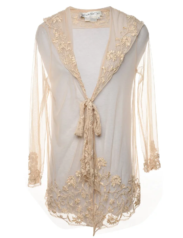 Lace Sheer Embroidered Peach Evening Jacket - L