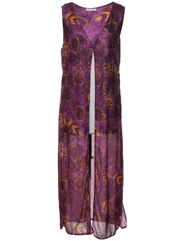 Leafy Print Purple Waistcoat - L