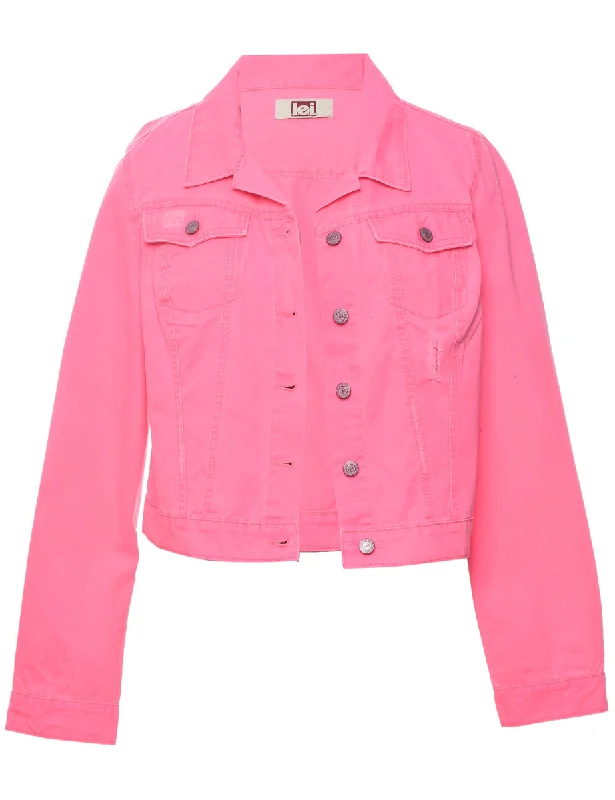 Pink Distressed Lei Denim Jacket - L