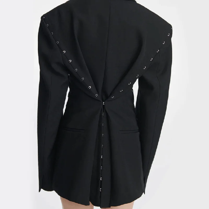 Quaint Hook and Eye Detail Lapel Single Breasted Long Sleeve Oversized Blazer